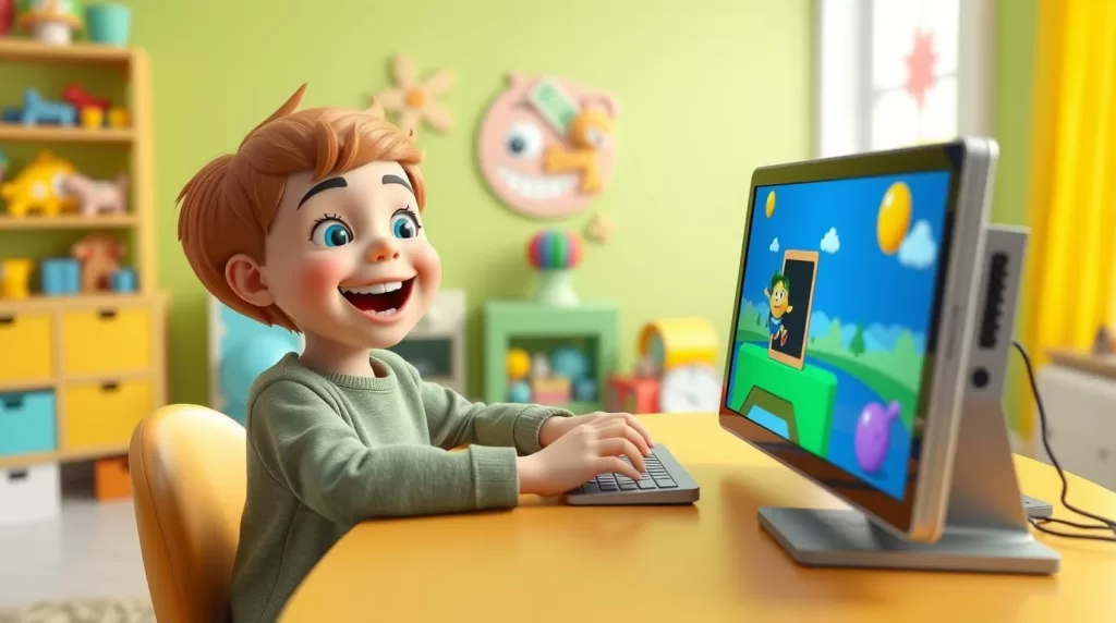 کودک در حال یادگیری برنامهنویسی با Scratch و ساخت بازی
